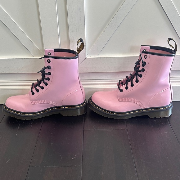 Dr. Martens Glossy Baby Pink Combat Boots - Picture 4 of 8